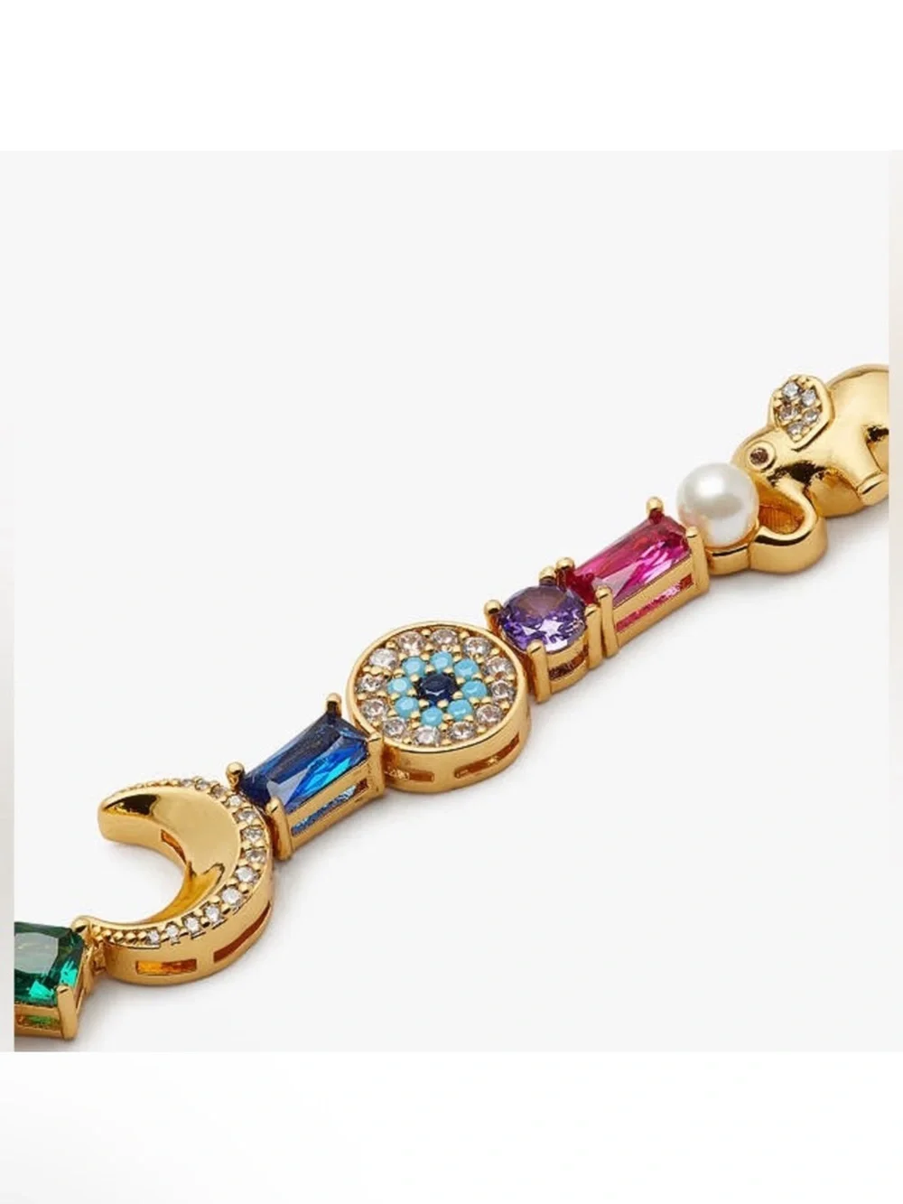 NEW Kate Spade Gold Tone Mix Stone Sun Moon Elephant Star Eye Charm Bracelet - Picture 5 of 5